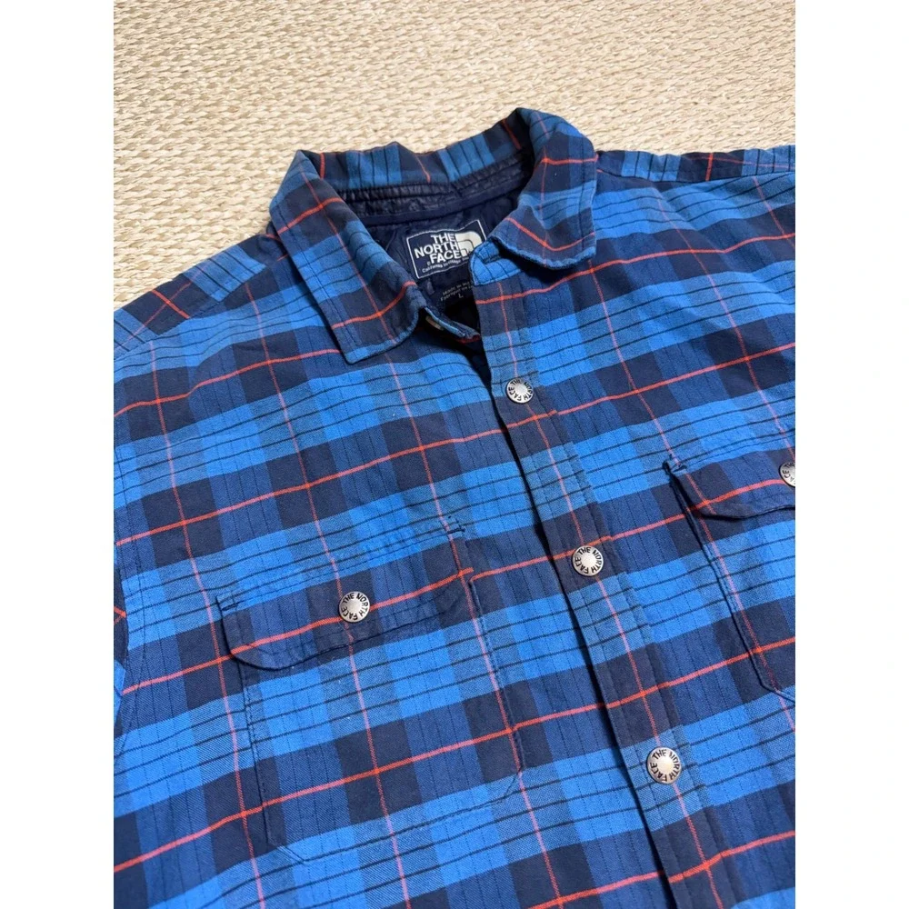 The North Face Mens Blue Plaid Quilted Insulated Flannel Shirt Jacket Large L